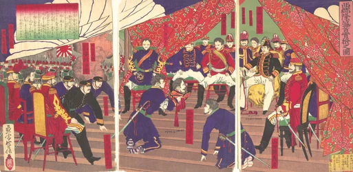 Præsentation af hovedet af Saigo til prins Arisogawa, 16. oktober 1877 Meiji 10.