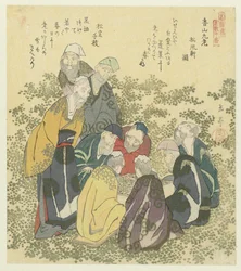 Ni gamle mænd fra Kôzan Kôzan kyûrô (titel på objekt) En serie på ti tryk af berømte sange for Katsushika Poetry Society (serietitel) Katsushikaren meisû jûban (serietitel om objekt)
