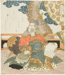 Qin Ming (Shinmei), ca. 1828 (træbloktryk i farver med metalliske pigmenter; surimono shikishiban pentatykon)