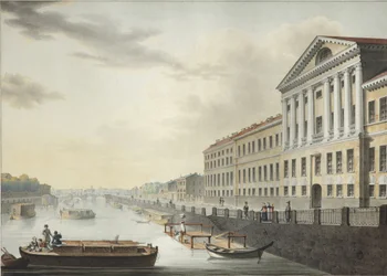 Udsigt over Fontanka-floden fra Izmailovsky-broen, 1820-1823