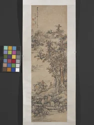 Landskab efter Dong Yuan [Active 10th Century] (blæk og farve på papir)