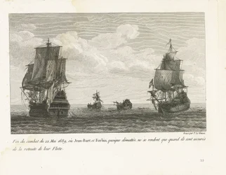 Einde van het gevecht van Jan Bart den 22. maj 1689 Slutningen af ​​kampen den 22. maj 1689, hvor Jean-Bart og Forbin, skønt de er afmaskede, først overgiver sig, når de er sikret deres flådes tilbagetog (titel på objekt) Indsamling af kampene fra Jean-Bar