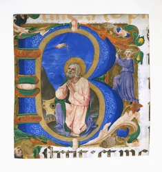 Kong David i bøn i en indledende B, ca. 1450.