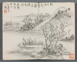 Miniaturealbum med figurer og landskabslandskab med bakke, 1822.