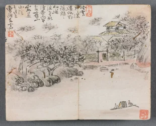 Miniaturealbum med figurer og landskabslandskab med to bådsmænd, 1822.