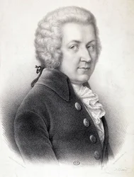 Portræt i buste af Wolfgang Amadeus Mozart (1756-1791) - af Belliard, gravering