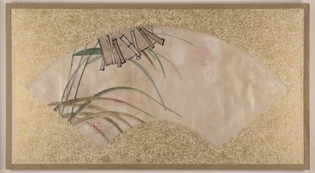 Blomster (rosa og hvide) og blade, klapper, slutningen af det 19. århundrede (viftebillede monteret som albumblad; tempera på papir)