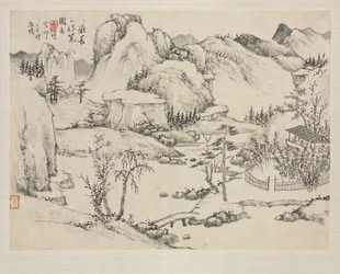Landskabsalbum i forskellige stilarter: Scenery of Mt. Changbai efter Huang Gongwang, 1684.