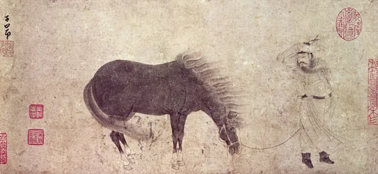 Hest og brudgom om vinteren (blæk på papir)