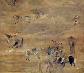 Mongolsk rytter jagter en hest. Detalje. Silkemaleri af Fou Tchao Mong (1254-1322). Yuan-dynastiet (1206-1368 e.Kr.) Paris, Guimet-museet, Nationalmuseet for asiatisk kunst