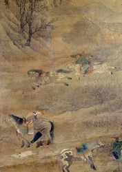 Mongolian rider chasing a horse. Detail. Silk Painting by Fou Tchao Mongdani
