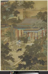 Jieyu forsvarer kejseren fra en bjørn, ca. 1740 (blæk og farve på papir)
