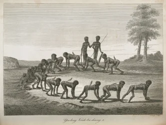 Aboriginale mænd, der imiterer hunde, Australien