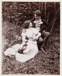 Edwardiansk portræt, par i kjole fra det 19. århundrede
