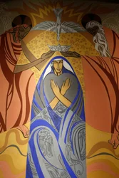 Fresko i Sankt Jakobs Kirke, Montrouge, Frankrig. Jomfru Marias kroning