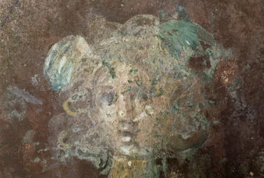 Leder af Medusa, detalje fra fresko af Perseus, fra den antikke by Stabiae, Castellammare di Stabia, Campania, Italien, romersk civilisation (foto)