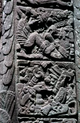 Hieroglyffer på Stela D ved Quirigua, Izabal, Guatemala, sen klassisk periode, ca. 600-900 e.Kr. (foto)