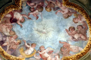 Helligånd og engle. Frisk. Santa Maria delle Vigne basilikaen. Genova. Italien.