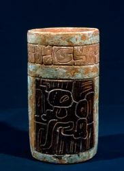Maya-begravelsesfartøj fra Tikal, Peten, Guatemala, klassisk periode, ca. 300-900 e.Kr. (keramik)
