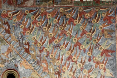 Kloster (manastirea Sucevita). Kirken. Ydre. Nordvæggen. Vægmalerier.
