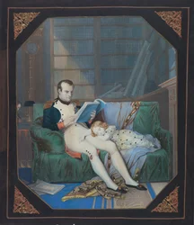 Napoleon i sit studie med kongen af Rom, ca. 1860 (litografi)