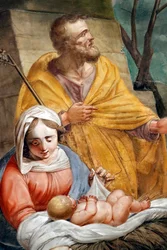 Krybbe. Hellige familie. Santa Maria delle Vigne basilikaen. Genova. Italien.