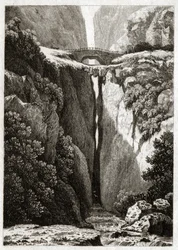 Natural Bridges of Icononzo, Colombia. ca. 1840 (gravering)