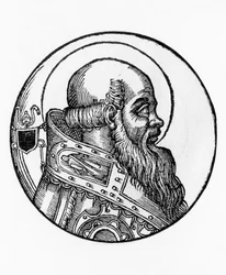 Portræt af Boniface III (død 607), 66. pave i den katolske kirke fra 607, gravering