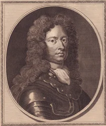 Portræt af den engelske soldat Thomas Tollemache (ca. 1651-1694), kobberstik af John Goldar (1729-1795) fra maleri af G Kneller