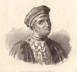 Portræt af den italienske hærfører Francesco da Bussone, også kendt som Carmagnola (1380-1432), kobberstik af E. Silvestri efter et maleri