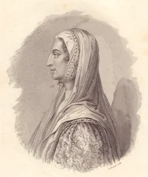 Portræt af den italienske adelskvinde Beatrice Lascaris di Tenda (1372-1418), kobberstik af G Fusinati fra portræt udgivet af Antonio Campo