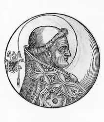 Portræt af Sankt Celestine I (død 432), 43. pave i den katolske kirke fra 422, gravering