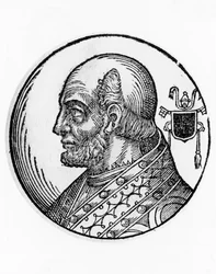 Portræt af Theodorus I (død 649), den 73. pave af den katolske kirke fra 642, gravering