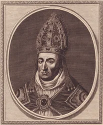 Portræt af William Waynflete (1398-1486), biskop af Winchester, kobberstik af John Goldar (1729-1795)