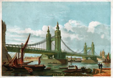 Chelsea Bridge, London. Omkring 1860 (gravering)