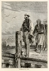 Detektiv Fix, fra Jorden rundt i 80 dage af Jules Verne (1828-1905), graveret af Louis Dumont (f. 1822), 1873