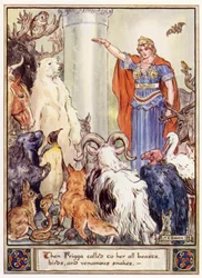 Så kaldte Frigga alle dyr, fugle og giftige slanger til sig