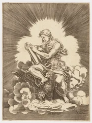 Saint John, skriver, siddende på en ørn