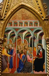 Altertavle med scener af Jomfru: Marias farvel til apostlene af Bartolo di Fredi (1330-1410)