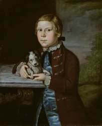 Dreng fra familien Hallett med hund