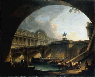 Fransk: Caprice architectural : un palais inspiré du Louvre et le Pont-Neuf s