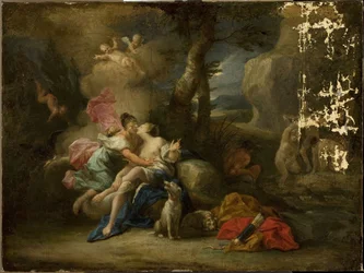 Jupiter forklædt som Diana kysser nymfen Callisto