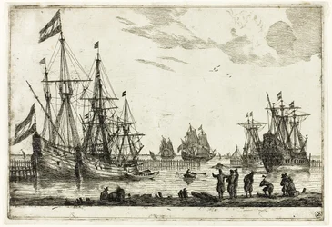 Fire sejlskibe i en bølgebryder, fra Thirteen Naval Scenes