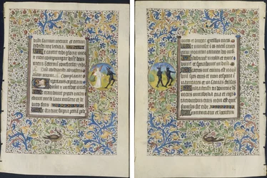 Blad fra en timebog: Angel Chasing a Devil (recto) og Two Devils (verso)