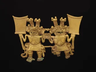 Vedhæng med to figurer, ca. 700-1520 (guld-kobberlegering tumbaga)