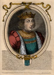 Portræt af Karl V den Vise (1338 - 1380) - Karl V den vise eller Karl V den Vise, konge af Frankrig fra huset Valois - gravering fra 