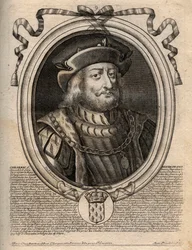 Portræt af Chilperic I (539 - 584), konge af Neustrien - Chilperic I, Merovingerkonge af Frankrig - gravering fra 