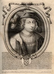 Portræt af Clothaire III (652 - 673), konge af Neustrien og Bourgogne - Chlothar III eller Clotaire III, konge af frankerne fra Merovingernes hus - gravering fra 