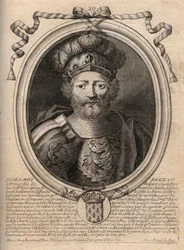 Portræt af Eudes (Odon) (v. 860 - 898), greve af Paris og Troyes, dengang konge af Frankrig - EUDES greve af Paris valgt til fransk trone efter afsættelsen af kejseren Karl - gravering fra 
