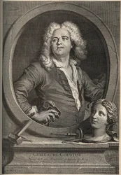 Portræt af Guillaume Coustou (1677-1746) fransk billedhugger - gravering af Larmessin efter J.de Lien